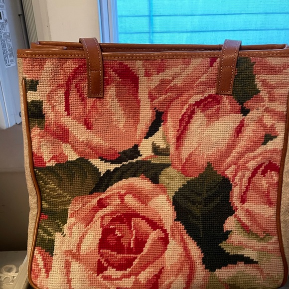 Clever Carriage Company Needlepoint Pink English Rose Handbag - Picture 5 of 14